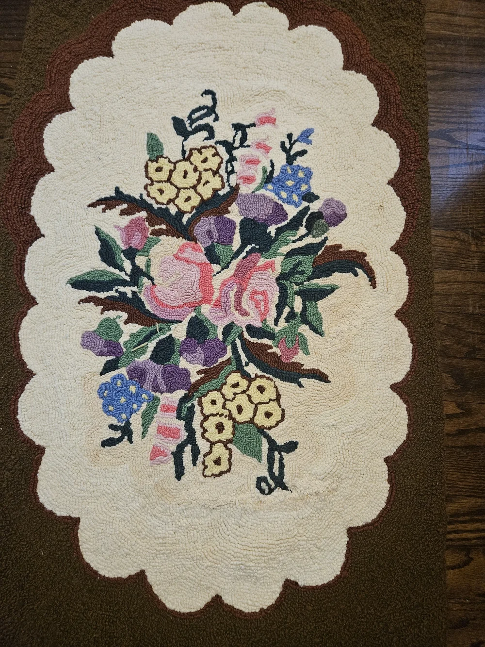 Floral Hooked Door Mat - Cream with Pink & Green